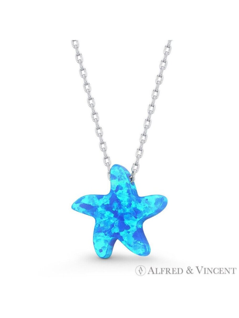 Lab-Created Opal Starfish Animal Sealife Charm Pendant in .925 Sterling Silver